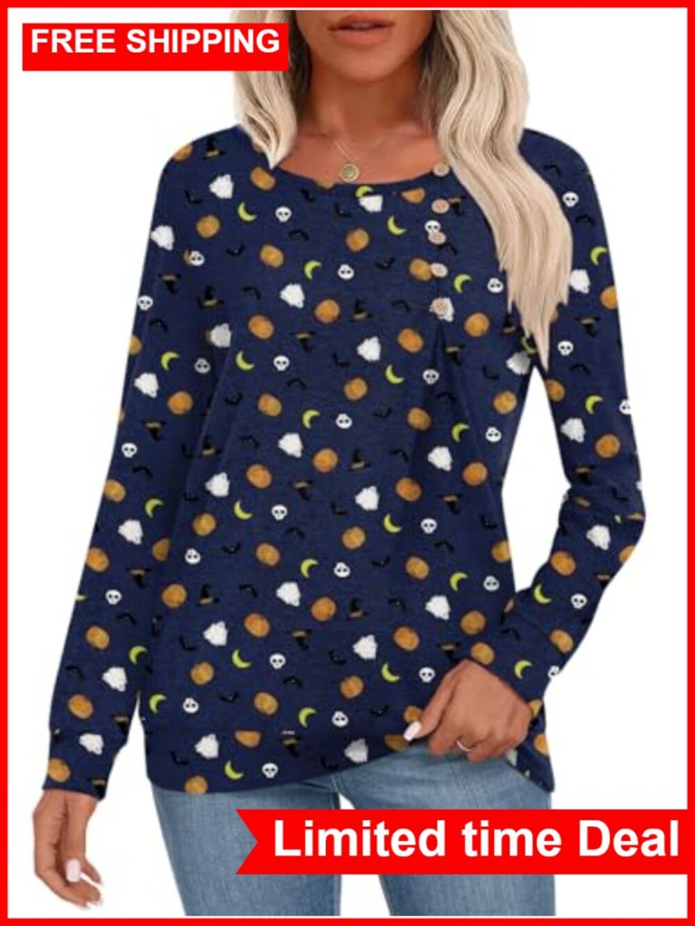 Women Long Sleeve Tunic Sweater Henley Shirts Casual Pullover